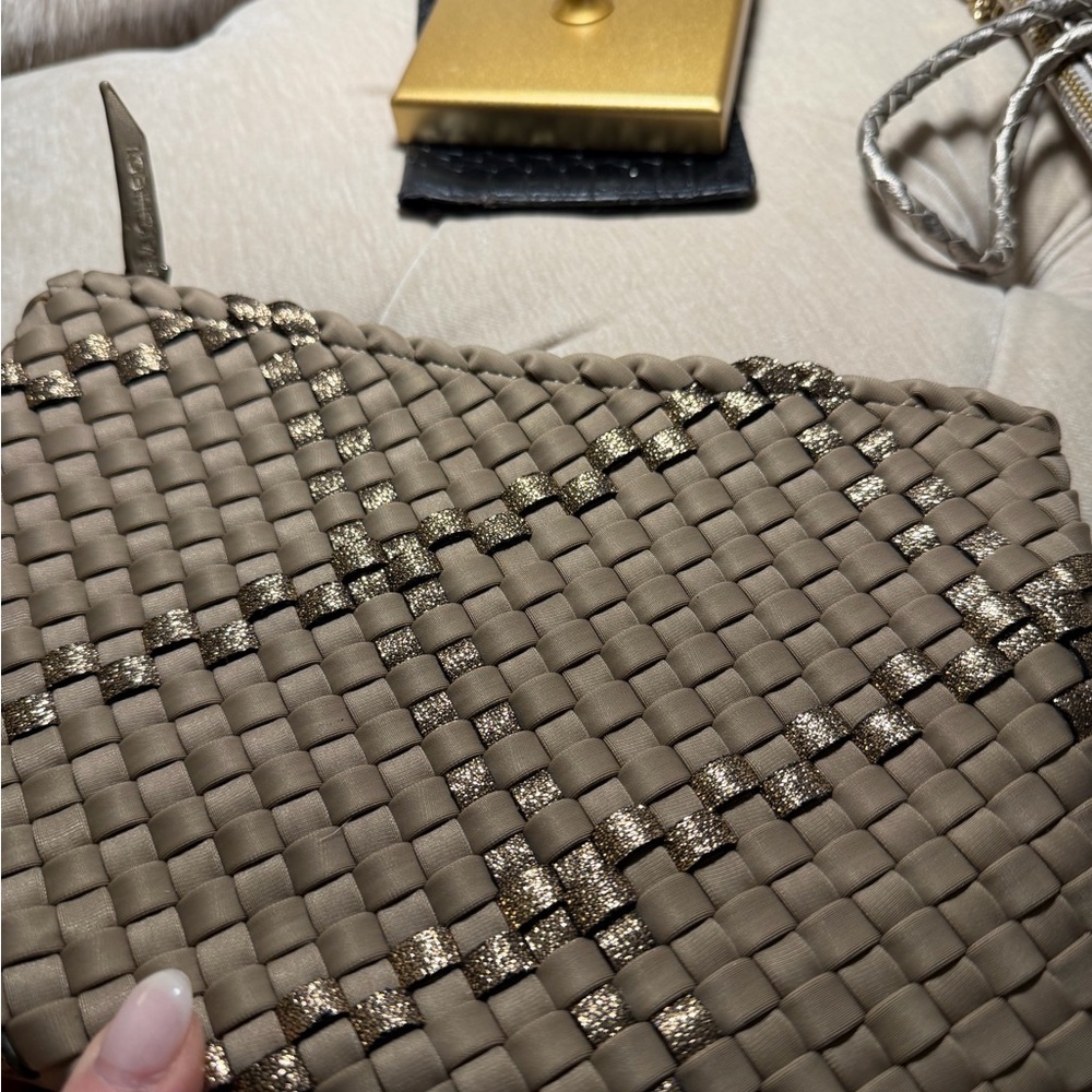 Naghedi Woven Clutch in Taupe with Metallic Accents - Picture 5 of 5